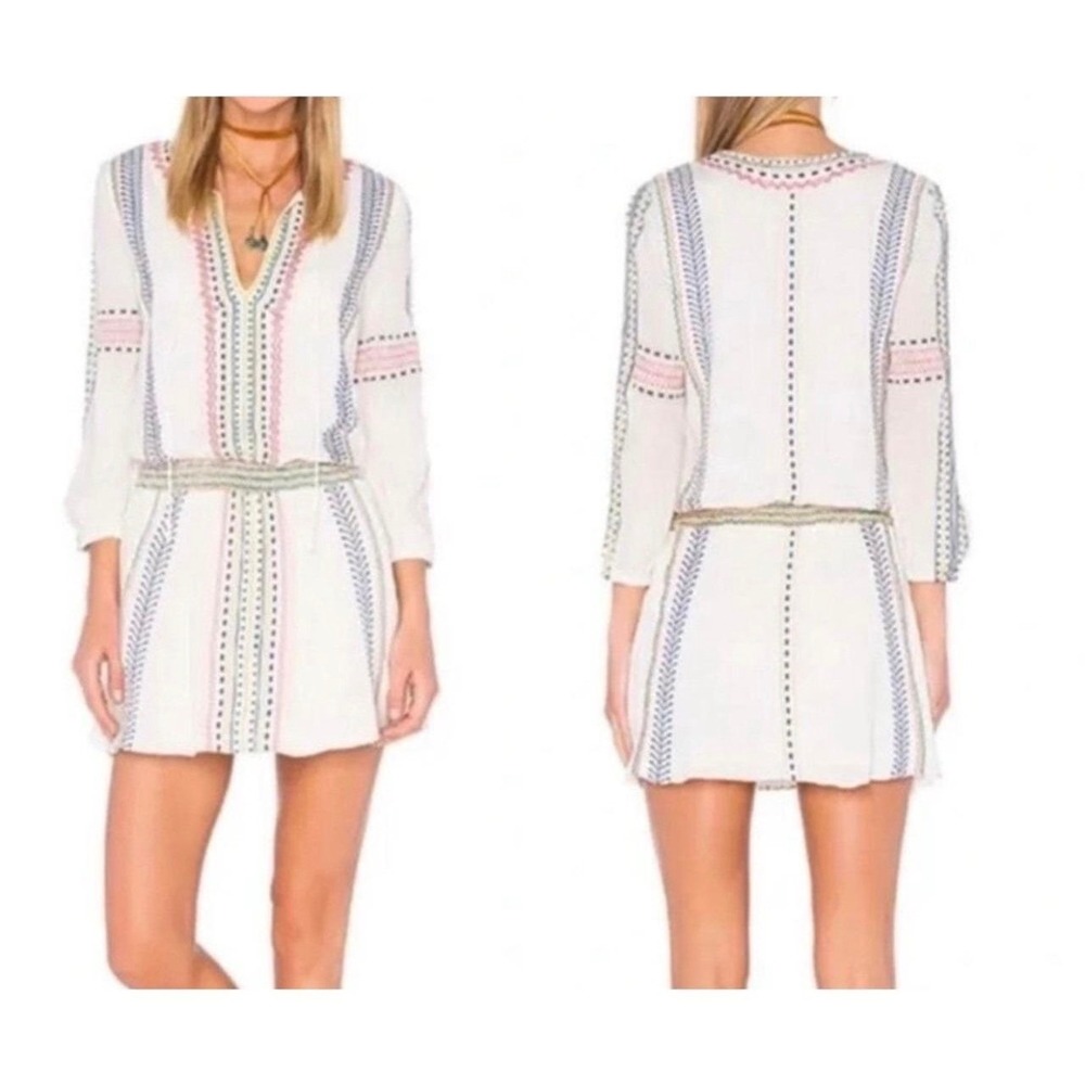 Alice + Olivia jolene White Embroidered V-Neck Mini Dress  Boho Size 2
